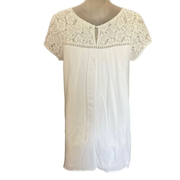 Peach Love Dress Mini Round Neck Lace Floral White Crinkle Fabric Lined Medium - Picture 2 of 10